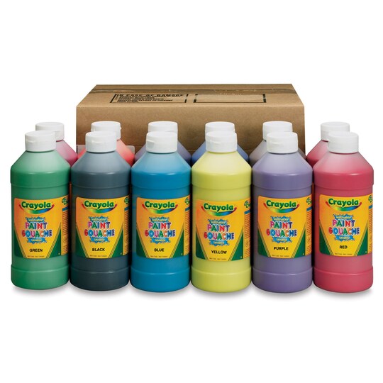 Crayola; Crayola Washable Paints - Assorted Colors, Set of 12, 16 oz Bottles; Category:Tempera Paint; Image:1